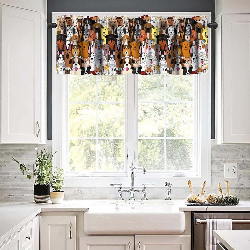 YSWOW Cute Dog Valance Curtain for Kids Boys Girls Bedroom Funny Puppy Pet Cartoon Animal Art Printed Window Drapes Decor W54xL18in Fabric 1 Panel - Image 5